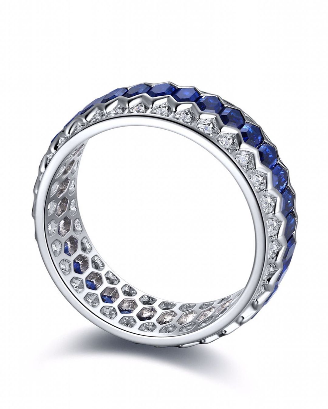 1.4Ct Blue Hexagon Cut Pave Band | Birthday Gift Band | Gift For Mother | Gemstone Band