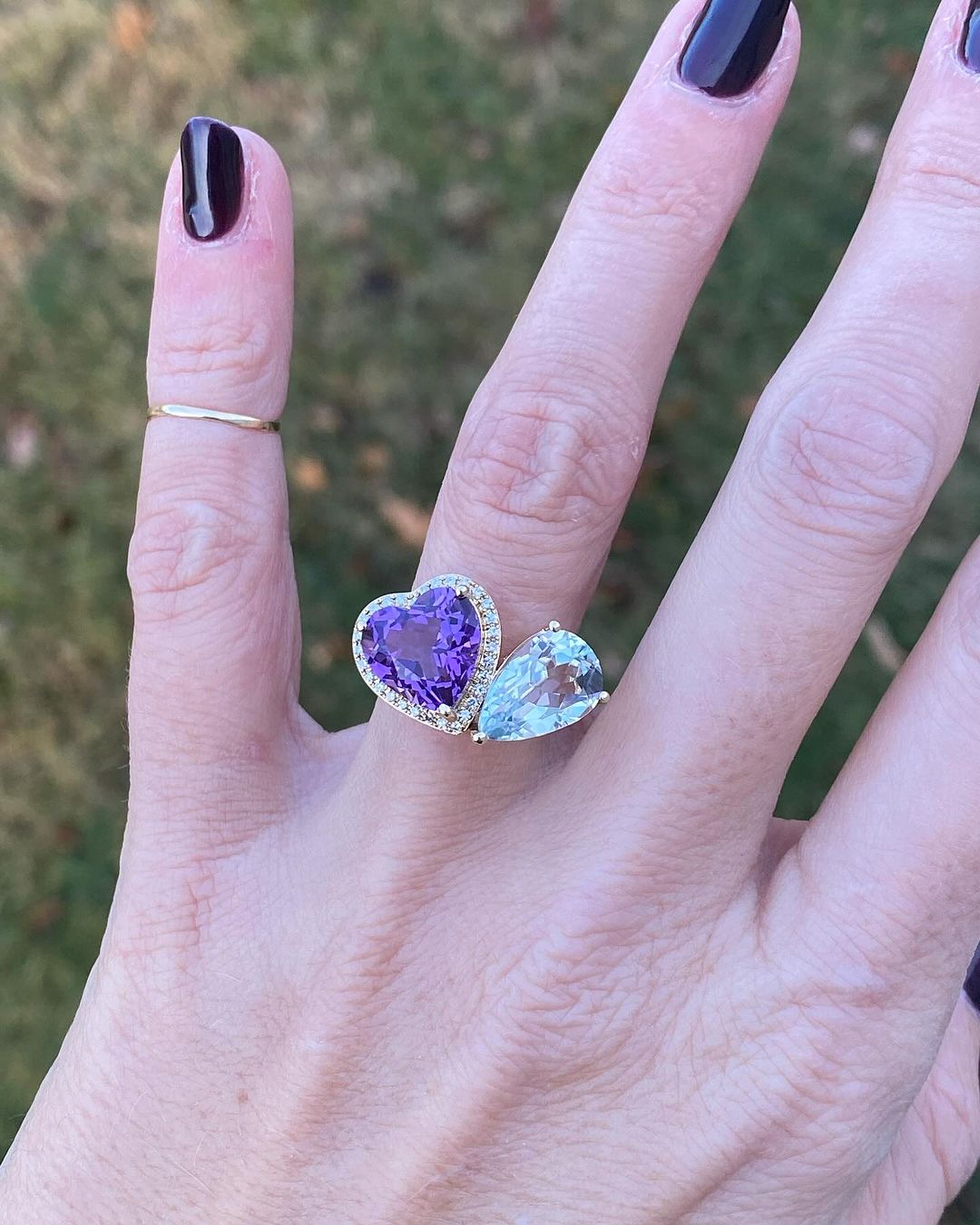 2.8CT Purple Heart And Aquamarine Pear Cut Two Stone Ring | Modern Bridal Ring | Toi Et Moi Ring | Fancy Ring