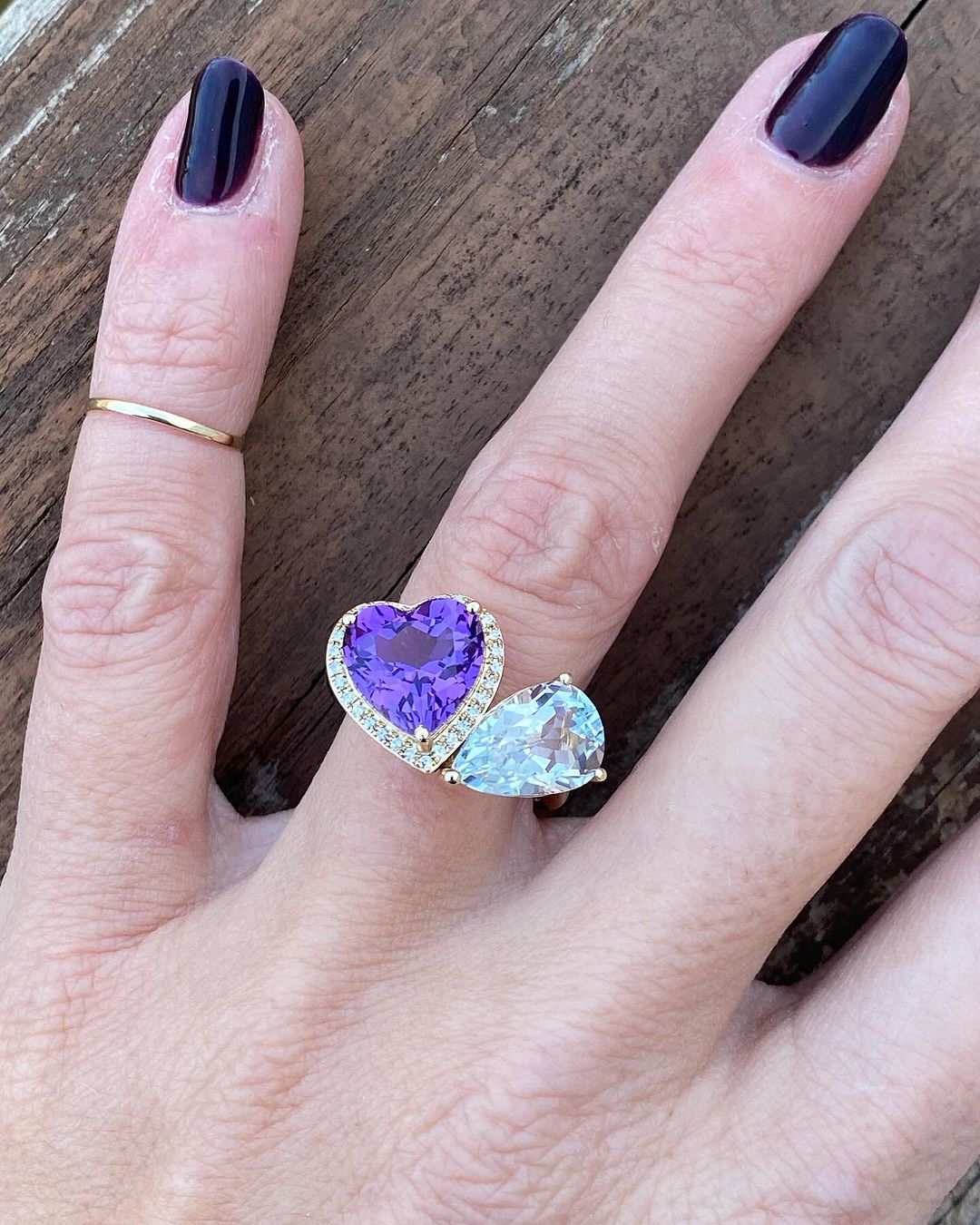2.8CT Purple Heart And Aquamarine Pear Cut Two Stone Ring | Modern Bridal Ring | Toi Et Moi Ring | Fancy Ring