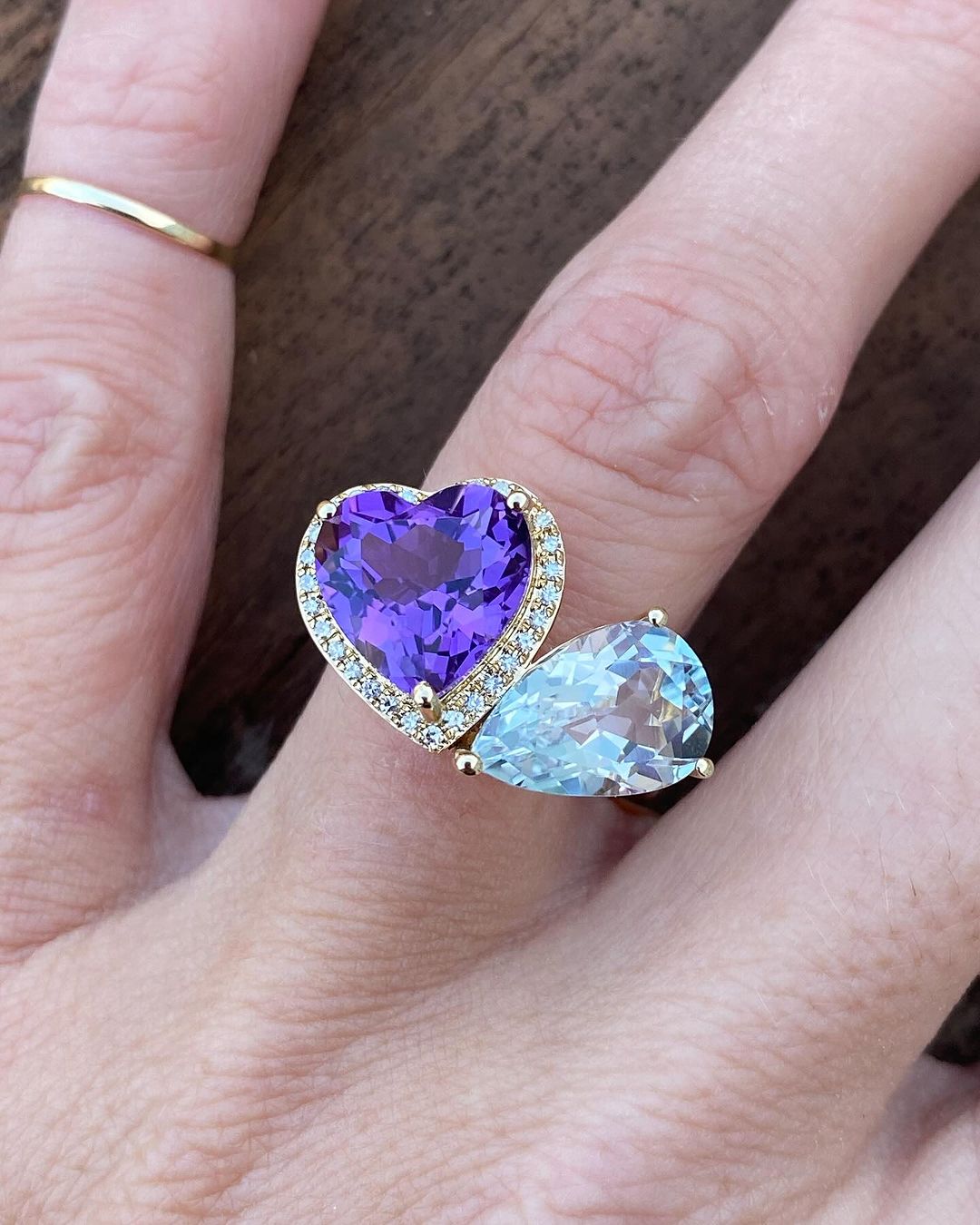2.8CT Purple Heart And Aquamarine Pear Cut Two Stone Ring | Modern Bridal Ring | Toi Et Moi Ring | Fancy Ring