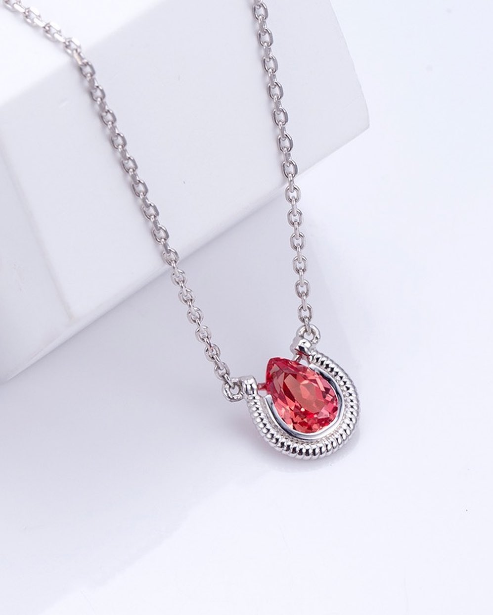 2.77Ct Red Pear Cut Half Bezel Pendant | Daily Wear Pendant For Her| Classic Pendant | Women Jewelry