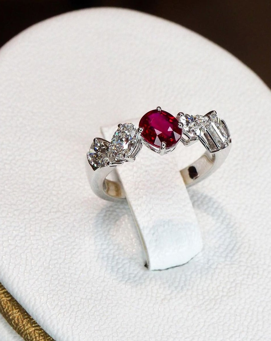 2.2Ct Red Oval Cut Solitaire Ring | Half Eternity Ring | Wedding Ring | Special Occasion Ring