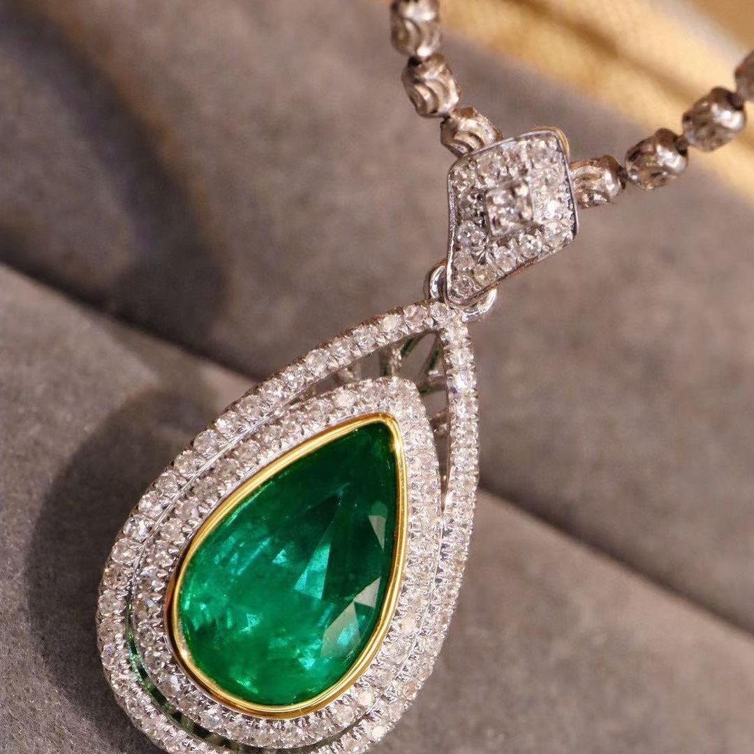 3.50Ct Green Pear Cut Bezel With Halo Pendant | Party Wear Pendant For Her | Timeless Design | Designer Jewelry Piece