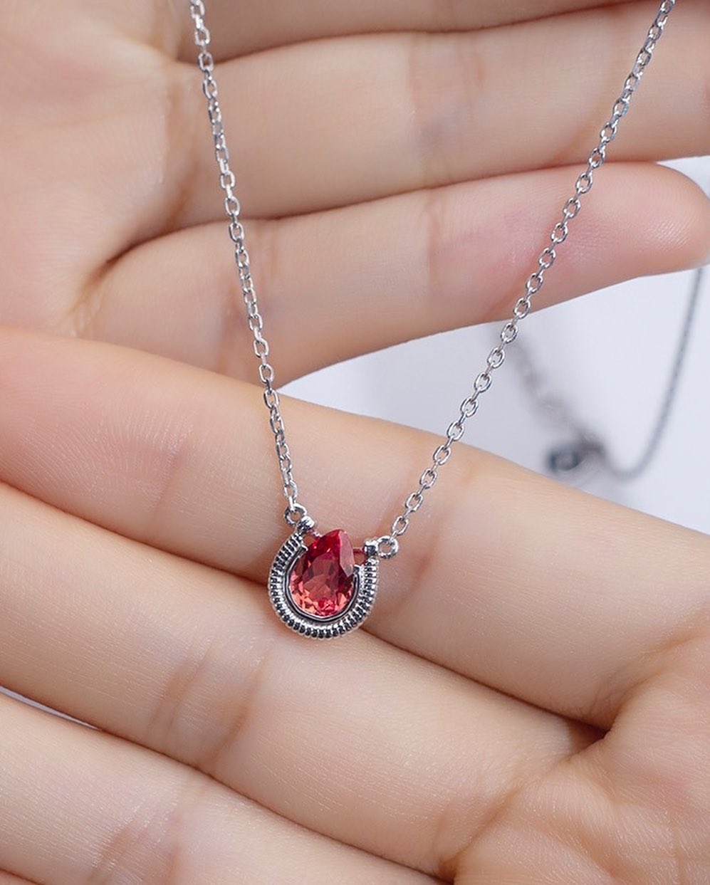 2.77Ct Red Pear Cut Half Bezel Pendant | Daily Wear Pendant For Her| Classic Pendant | Women Jewelry