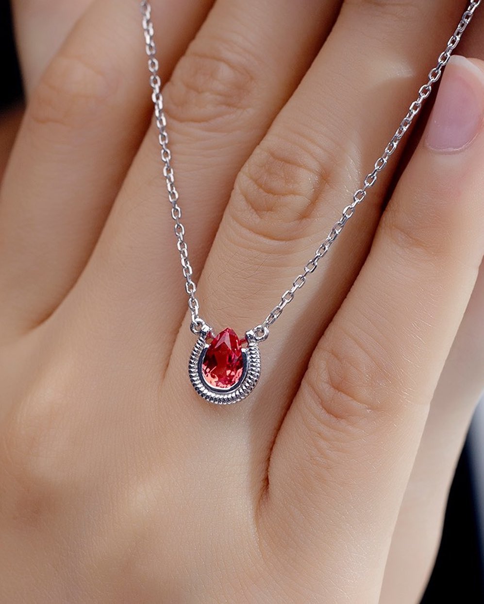 2.77Ct Red Pear Cut Half Bezel Pendant | Daily Wear Pendant For Her| Classic Pendant | Women Jewelry