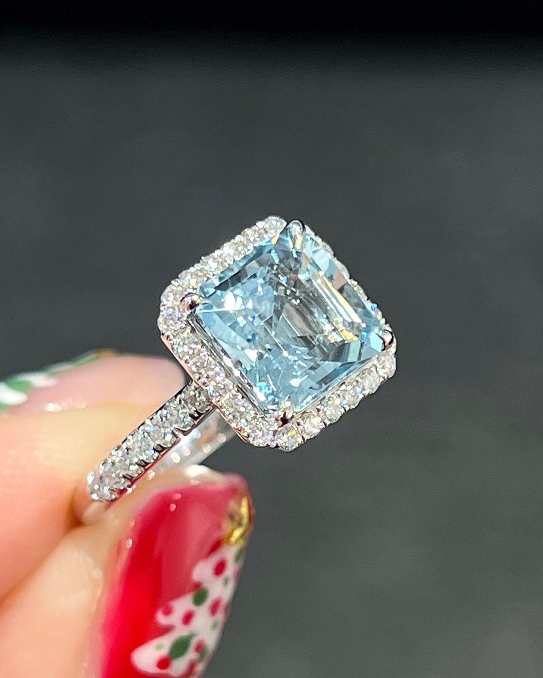 2.8CT Aquamarine Asscher Cut Halo Ring | Party Wear Ring For Women | Unique Ring | Statement Ring