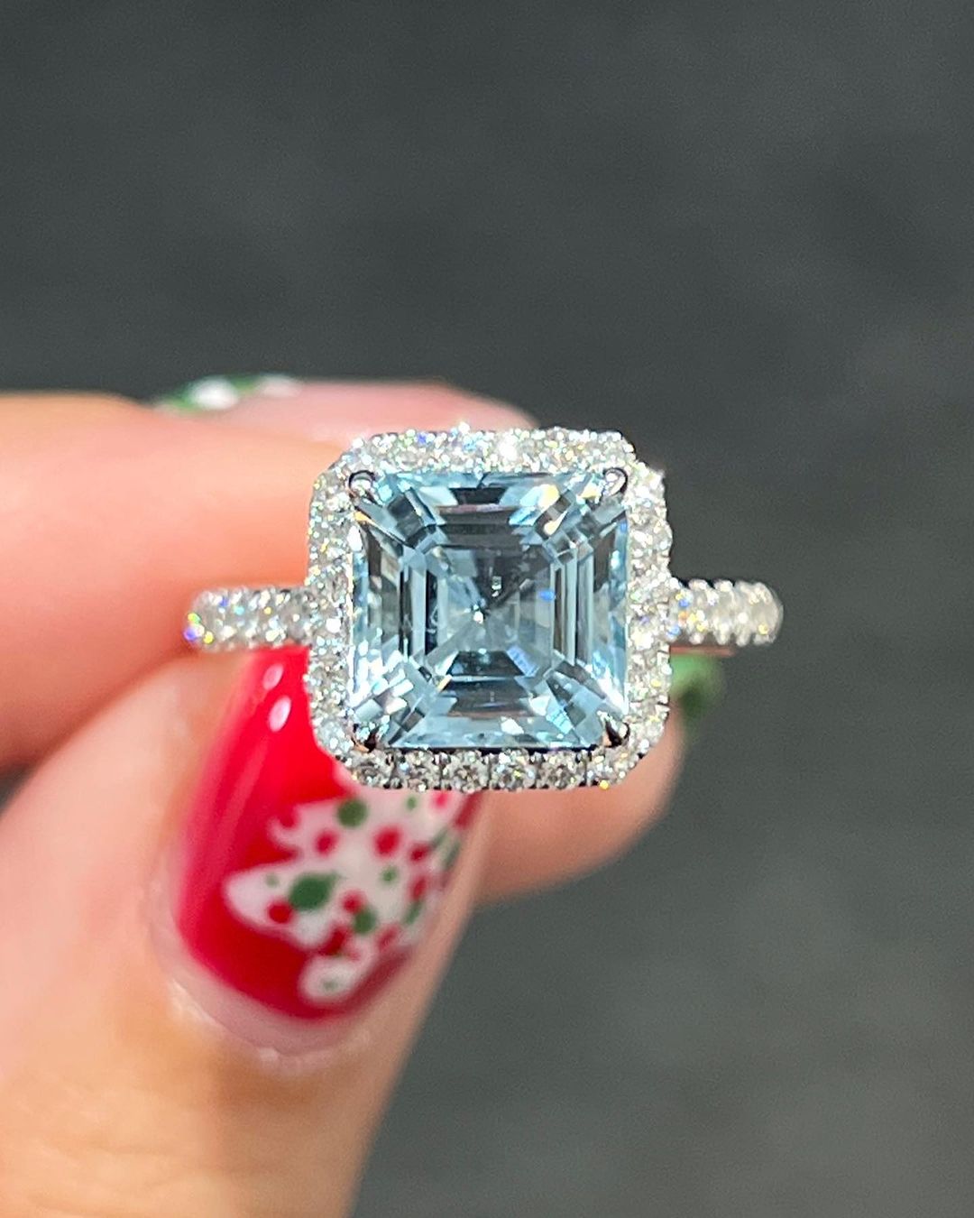 2.8CT Aquamarine Asscher Cut Halo Ring | Party Wear Ring For Women | Unique Ring | Statement Ring