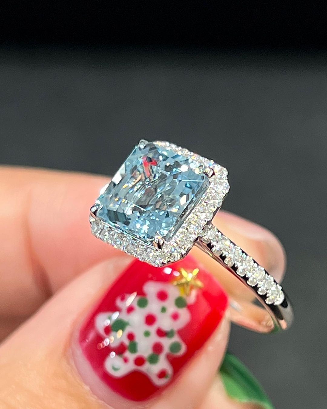 2.8CT Aquamarine Asscher Cut Halo Ring | Party Wear Ring For Women | Unique Ring | Statement Ring