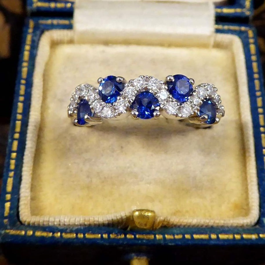 1.2Ct Blue Round Cut Half Eternity Ring | Birthday Gift Ring | Designer Ring | Fancy Ring