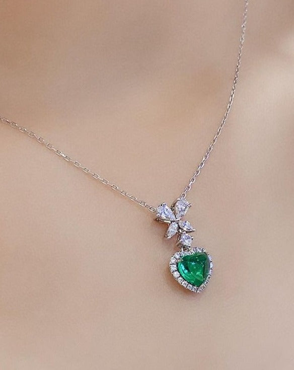 2.70Ct Green Heart Cut Halo Pendant | Wedding Pendant For Women | Bride To Be | Perfect Anniversary Gift For Wife