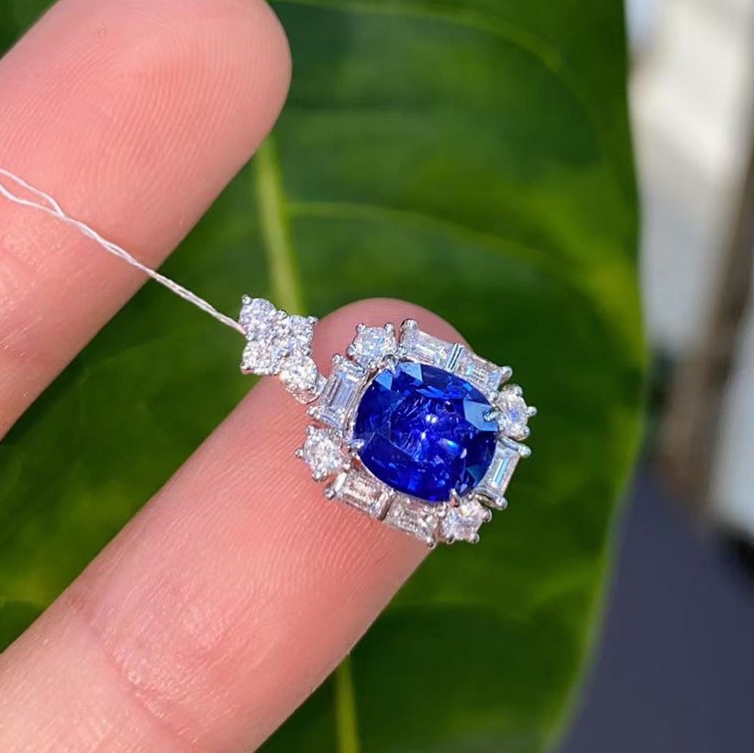 2.85Ct Blue Cushion Cut Halo Pendant | Birthstone Gift Pendant For Her | Statement Pendant For Women | Luxury Jewelry