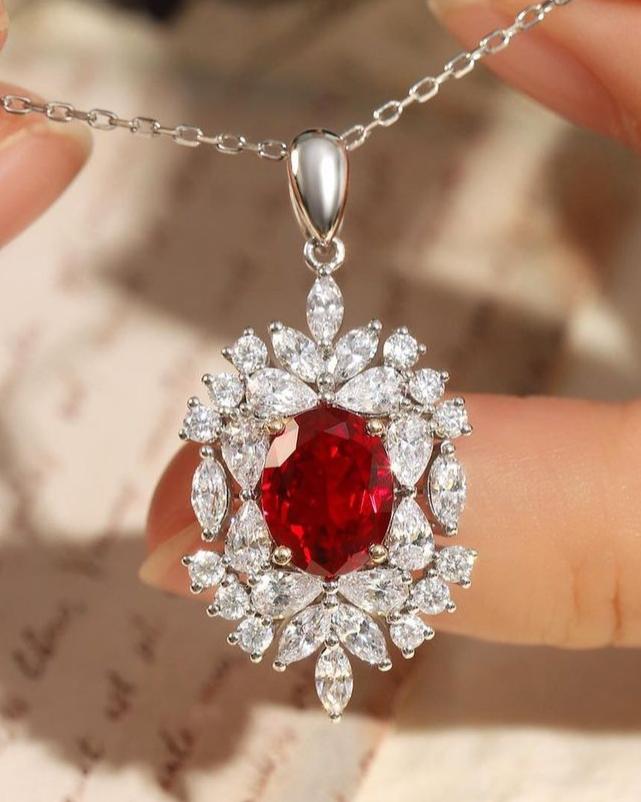 3.10Ct Red Oval Cut Solitaire Pendant | Wedding Gift Pendant For Her | Bridal Jewelry Collection | Modern Design Pendant