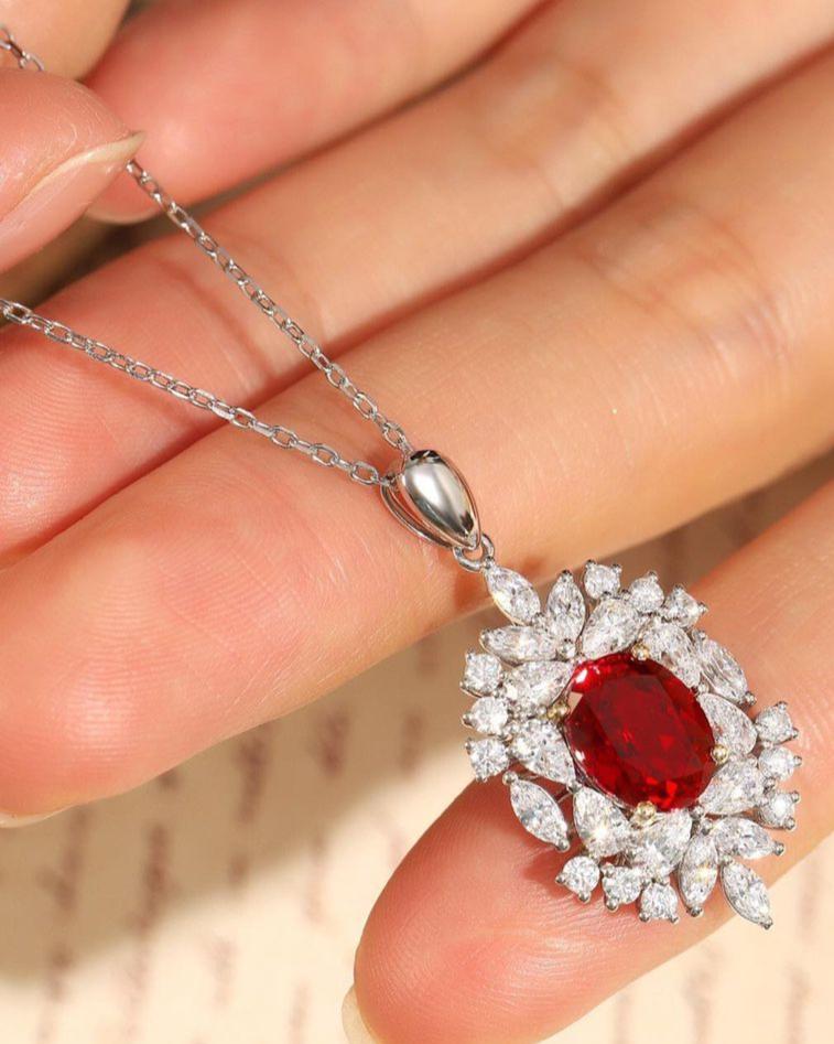 3.10Ct Red Oval Cut Solitaire Pendant | Wedding Gift Pendant For Her | Bridal Jewelry Collection | Modern Design Pendant
