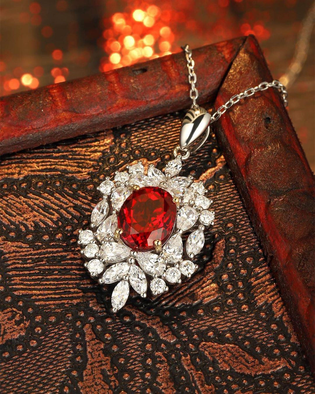 3.10Ct Red Oval Cut Solitaire Pendant | Wedding Gift Pendant For Her | Bridal Jewelry Collection | Modern Design Pendant