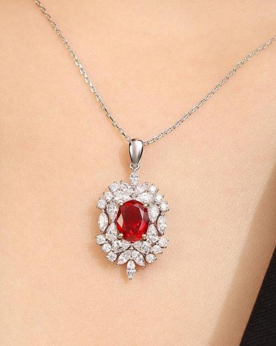 3.10Ct Red Oval Cut Solitaire Pendant | Wedding Gift Pendant For Her | Bridal Jewelry Collection | Modern Design Pendant