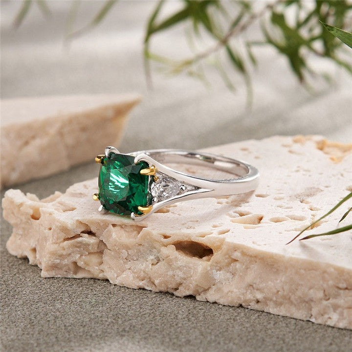 2.5CT Green Cushion Cut Solitaire Ring | Birthstone Ring For Women | Split Shank Ring | Thank You Gift Ring