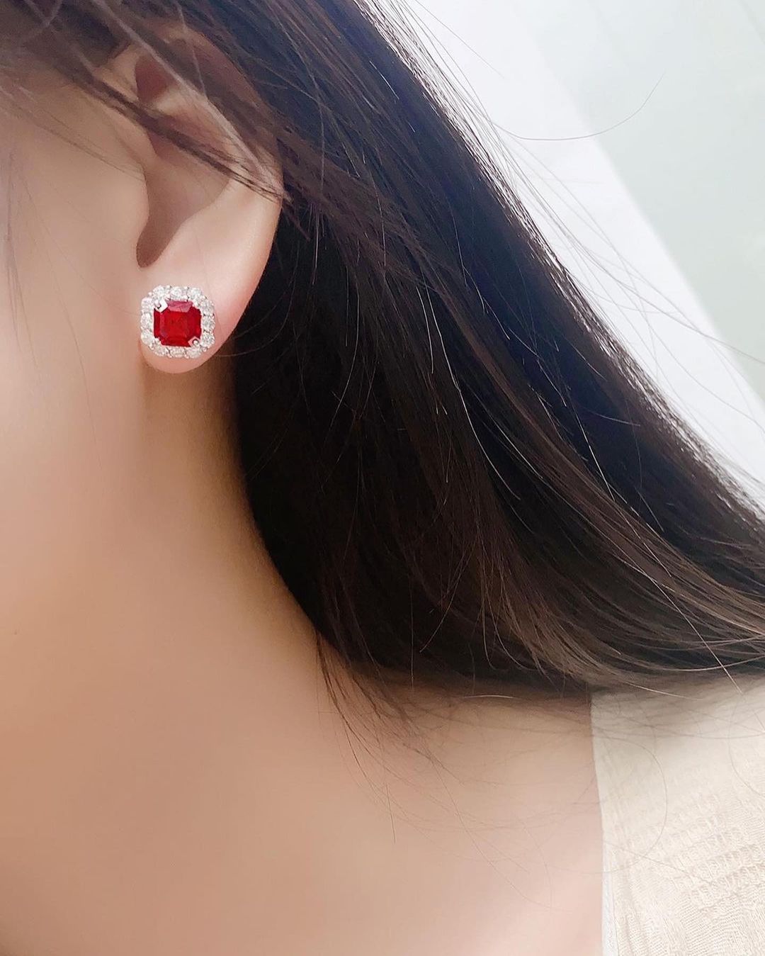 Red Asscher Cut Cubic Zirconia Halo Stud Earrings For Women | Bridesmaid Engagement Gift Earring | Party Wear Earring For Ladies