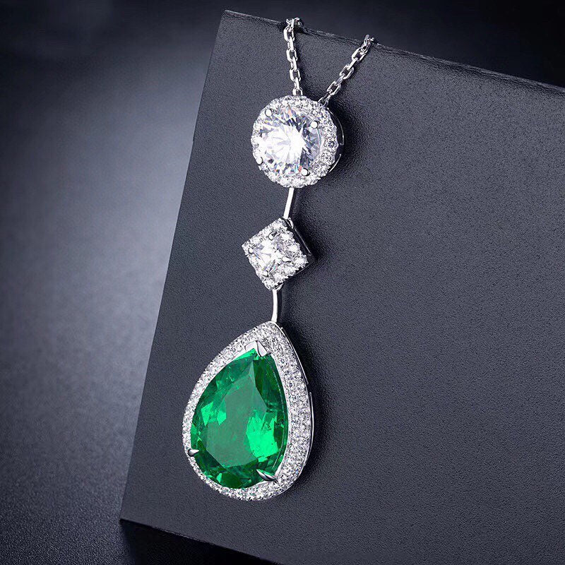 3.30Ct Green Pear Cut Halo Pendant | Party Wear Pendant | Elegant Jewelry Piece | Forever One Pendant | Gorgeous Pendant For Women