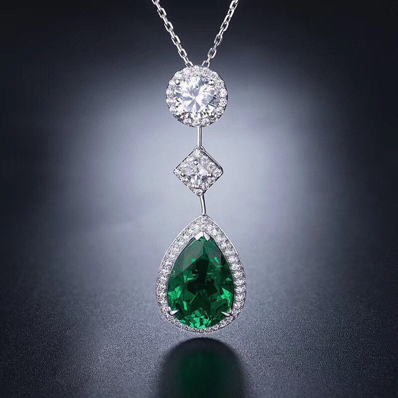 3.30Ct Green Pear Cut Halo Pendant | Party Wear Pendant | Elegant Jewelry Piece | Forever One Pendant | Gorgeous Pendant For Women