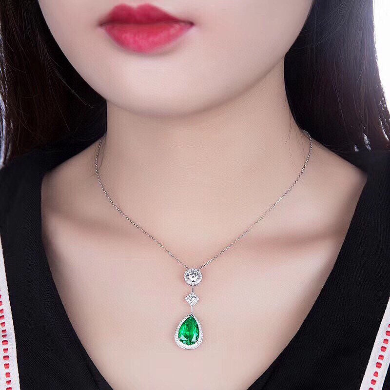 3.30Ct Green Pear Cut Halo Pendant | Party Wear Pendant | Elegant Jewelry Piece | Forever One Pendant | Gorgeous Pendant For Women