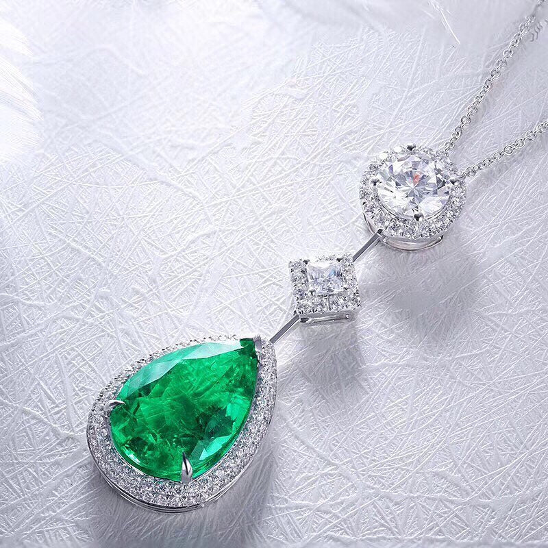 3.30Ct Green Pear Cut Halo Pendant | Party Wear Pendant | Elegant Jewelry Piece | Forever One Pendant | Gorgeous Pendant For Women