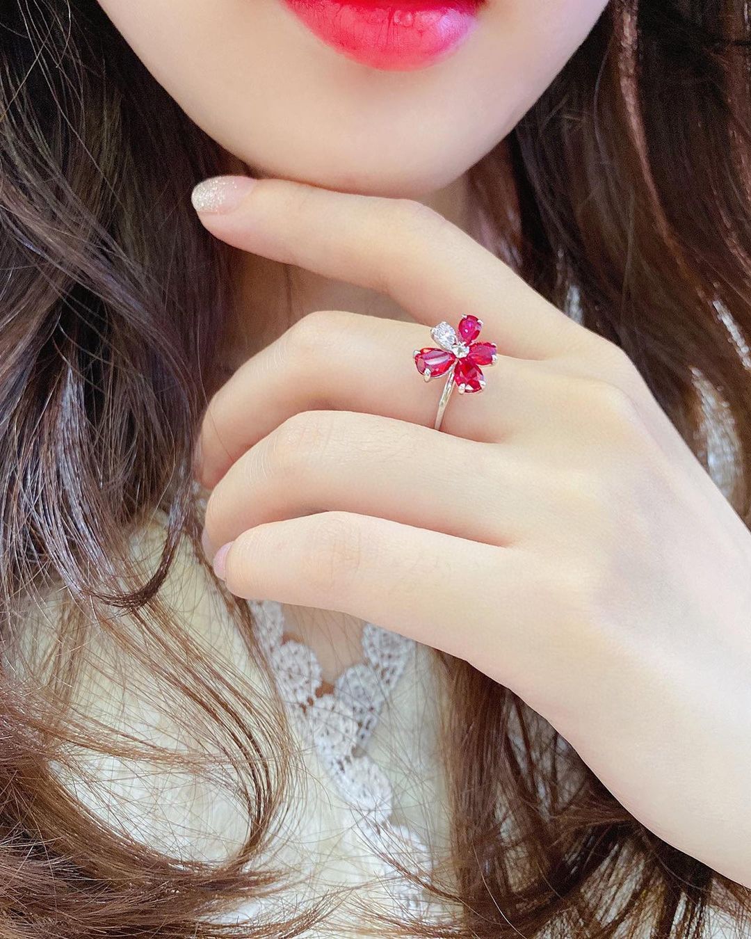 2.2Ct White And Red Pear Cut Cluster Ring | Spacial Occasion Ring For Women | Jewelry Collection | Surprise Gift
