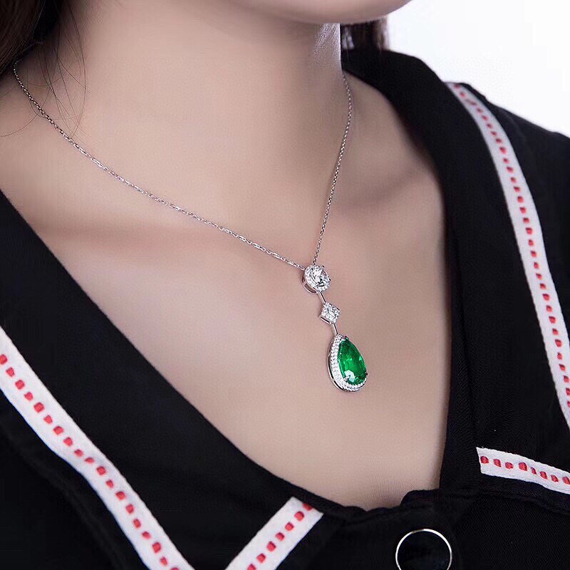 3.30Ct Green Pear Cut Halo Pendant | Party Wear Pendant | Elegant Jewelry Piece | Forever One Pendant | Gorgeous Pendant For Women