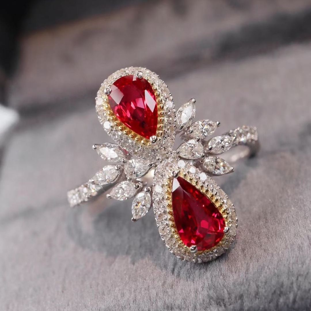 2.8Ct Red Pear Cut Two Stone Ring | Wedding Ring For Bridal | Awesome Ring | Dainty Ring