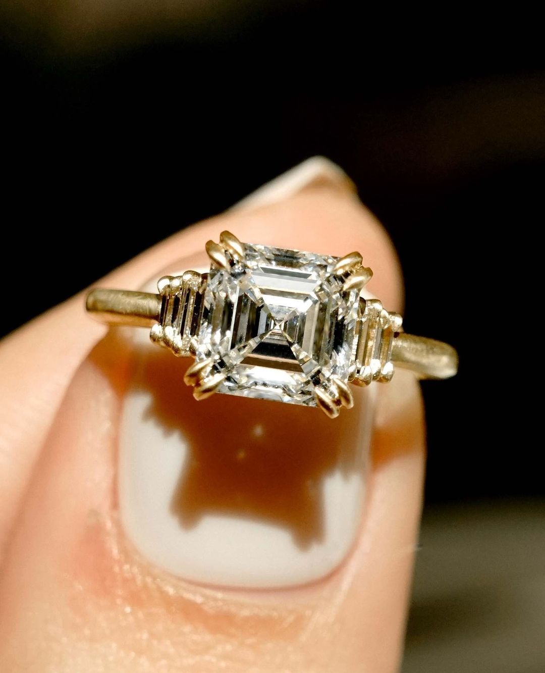 2.5CT White Asscher Cut Solitaire And Five Stone Ring | Engagement Ring For Fiancee | Special Occasion Ring | Daily Wear Ring