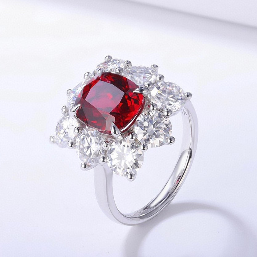 2.5Ct Red Cushion Cut Halo Ring | Bridal Wedding Ring | Statement Ring | Gift For Her