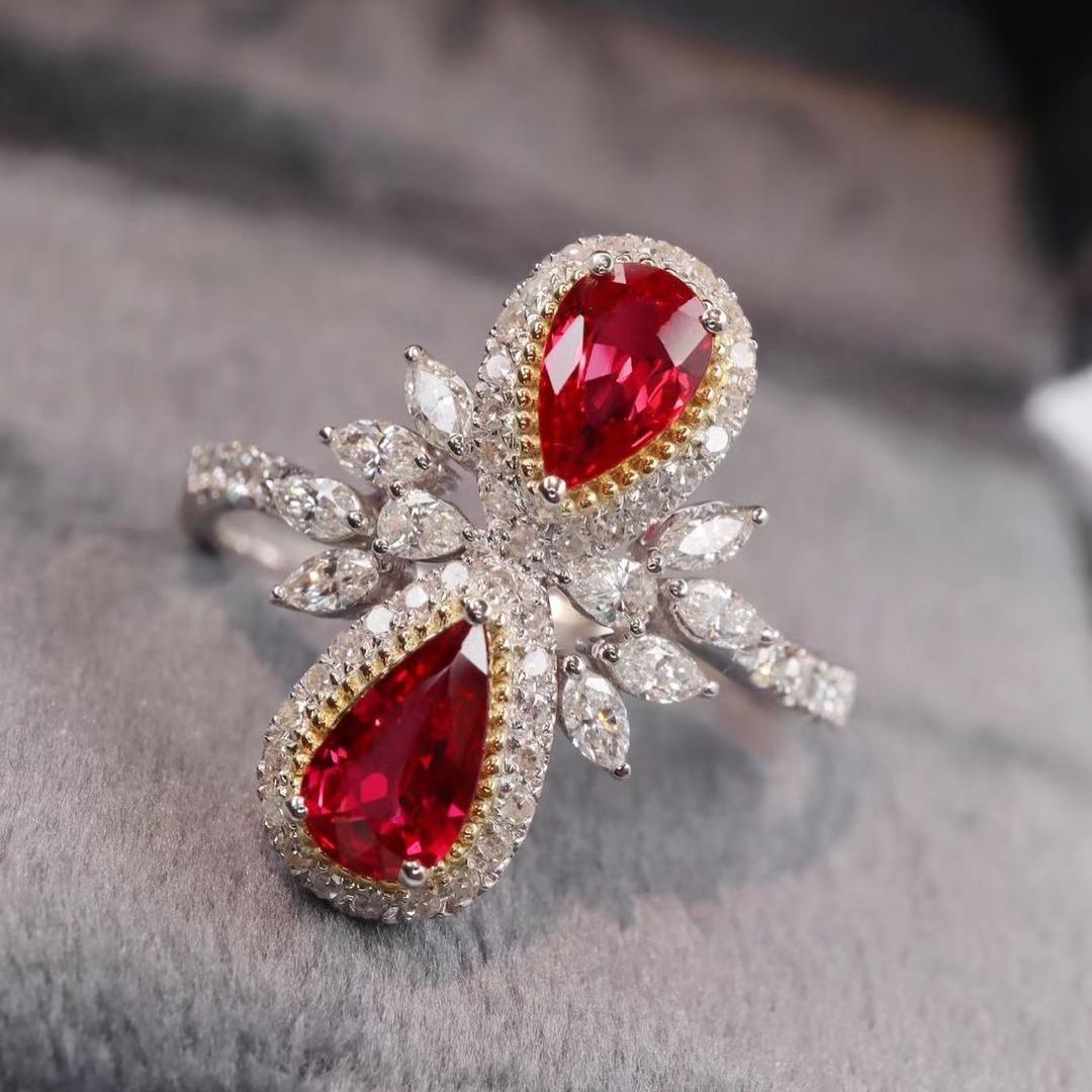 2.8Ct Red Pear Cut Two Stone Ring | Wedding Ring For Bridal | Awesome Ring | Dainty Ring