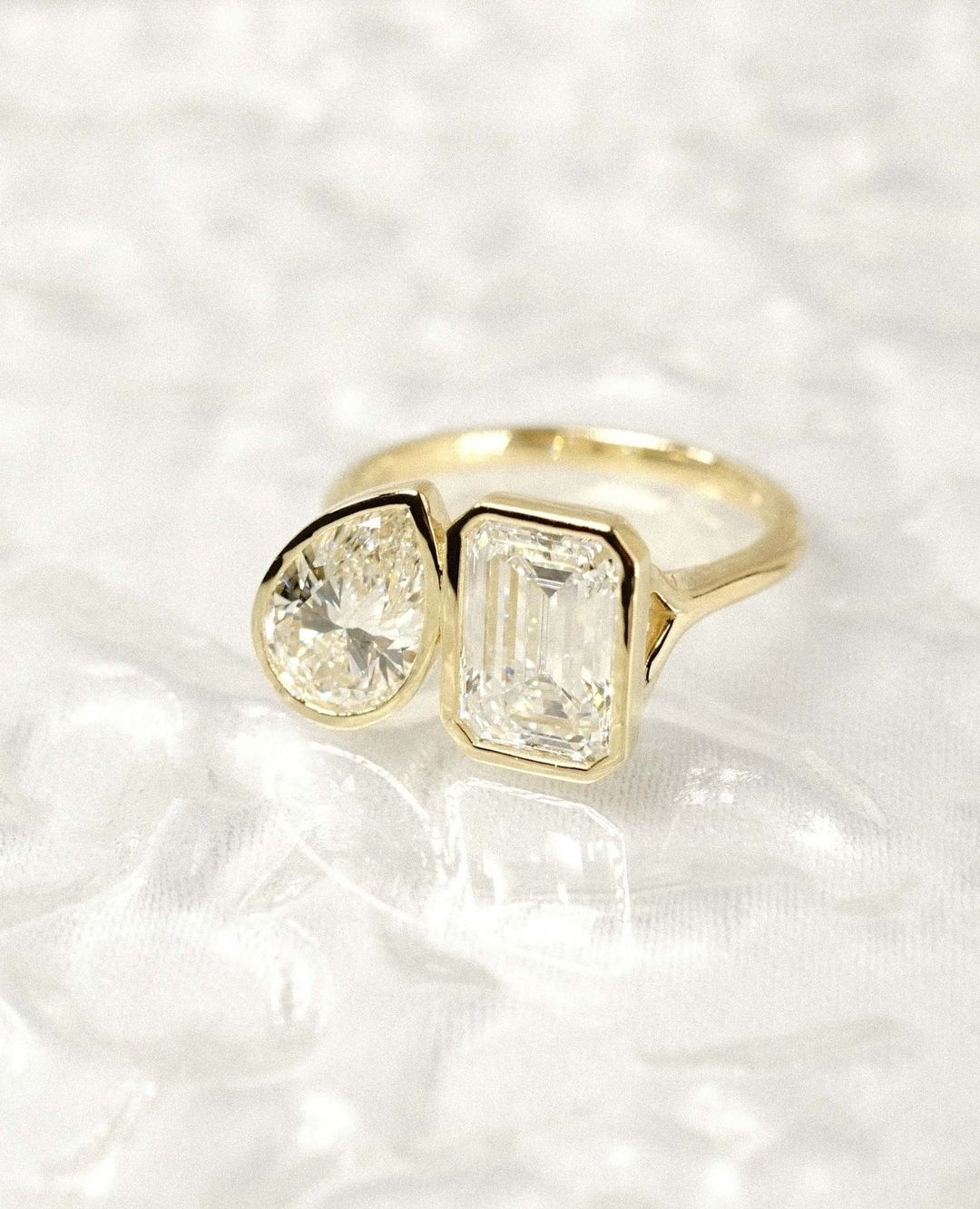 2.5Ct White Pear And Emerald Cut Bezel Ring | Toi Et Moi Ring | Wedding Gift Ring | Forever One Ring