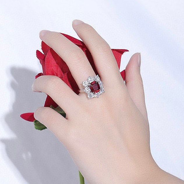 2.5Ct Red Cushion Cut Halo Ring | Bridal Wedding Ring | Statement Ring | Gift For Her