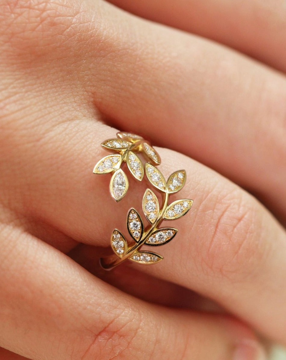 1.2CT Leaf Shape White Round Cut Prong Ring | Birthday Gift Ring For Her | Bypass Ring For Women | Promise Ring