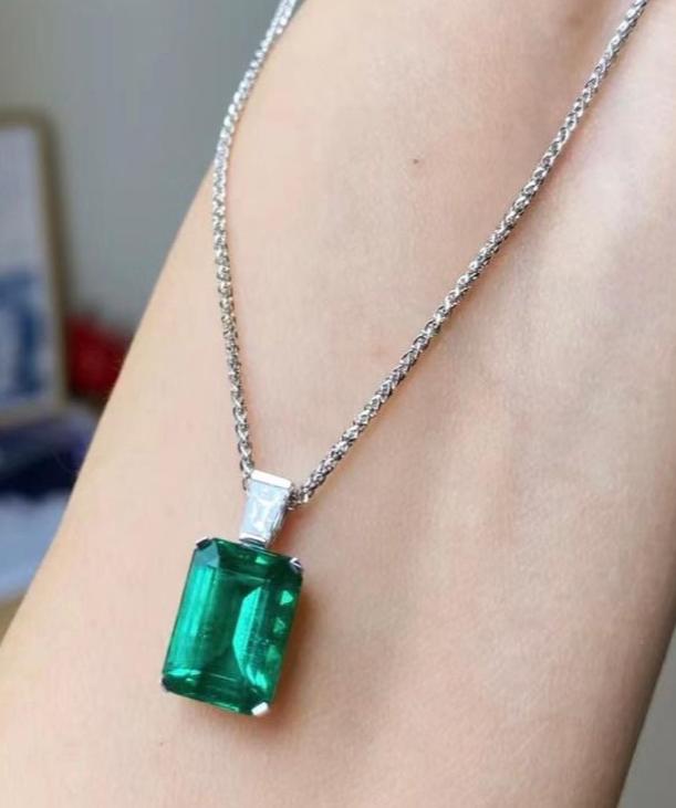 3.10Ct Green Emerald Cut Solitaire Pendant | Daily Wear Pendant | Birthstone Pendant | Everyday Wear Pendant For Women