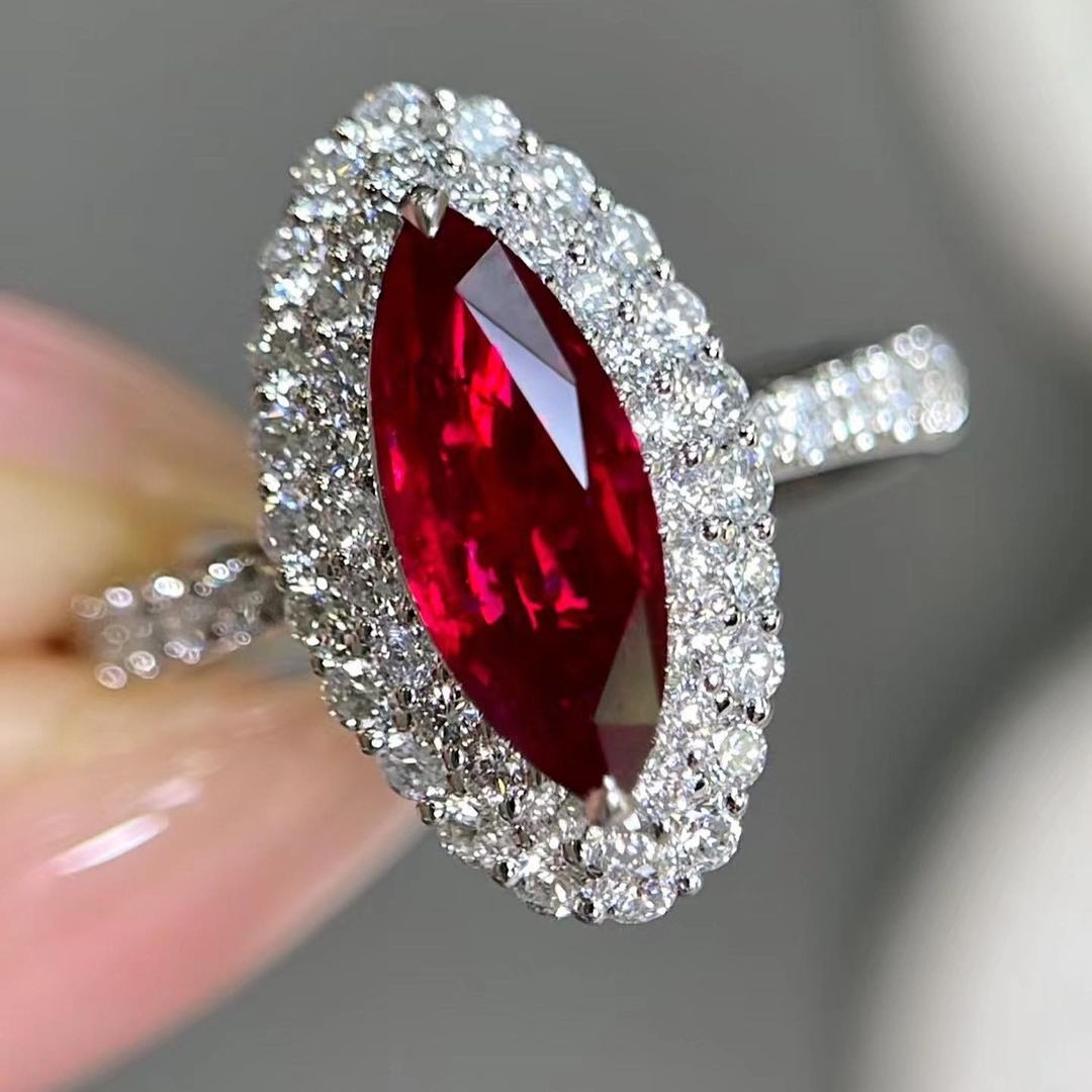 3.2Ct Red Marquise Cut Double Halo Ring | Anniversary Gift Ring For Wife | Unique Ring | Glamorous Ring