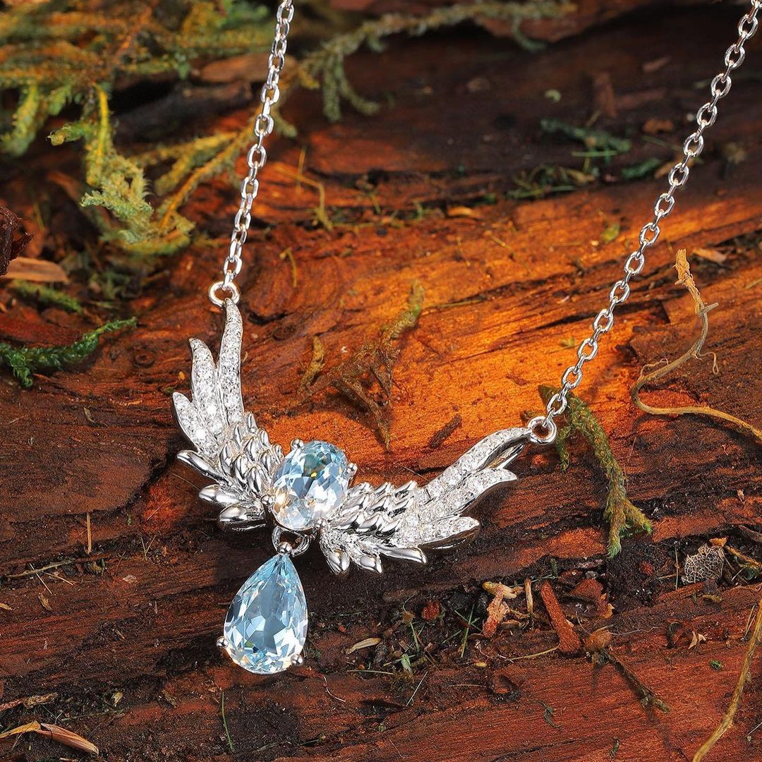 Wings Shape 3.20Ct Aquamarine Color Oval And Pear Cut Two Stone Pendant | Birthday Gift For Her | Surprise Gift Pendant | Jewelry Collection
