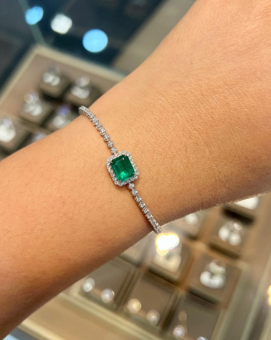 Green Emerald Brilliant Cut Signity Diamond Tennis Bracelet For Women | Halo Tennis Bracelet | Graduation Complete Gift For Daughter
