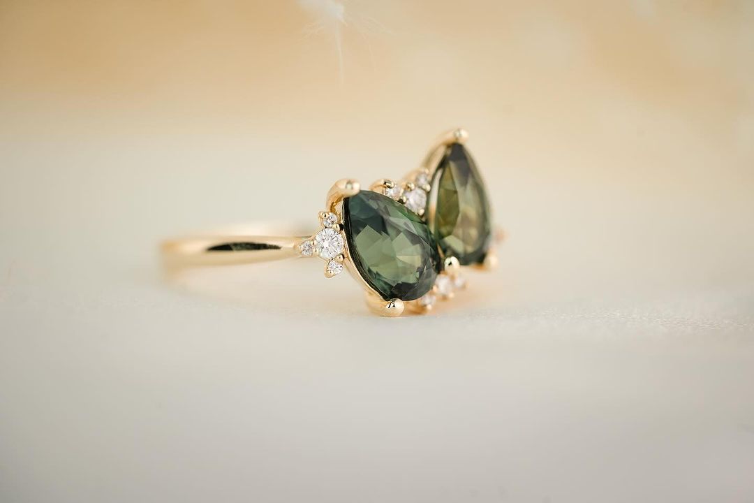 2.6CT Green Pear Cut Two Stone Ring | Anniversary Gift Ring | Gift For Women | Elegant Ring
