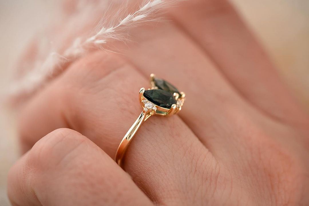 2.6CT Green Pear Cut Two Stone Ring | Anniversary Gift Ring | Gift For Women | Elegant Ring