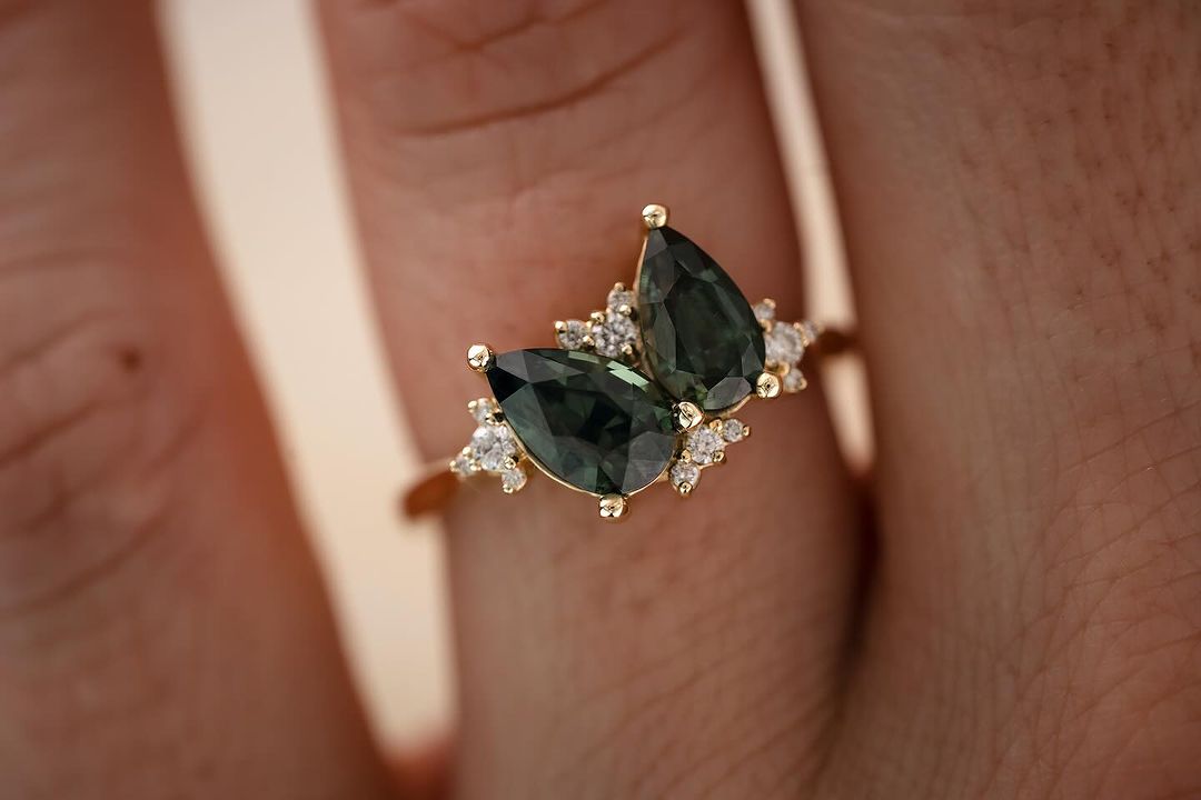 2.6CT Green Pear Cut Two Stone Ring | Anniversary Gift Ring | Gift For Women | Elegant Ring