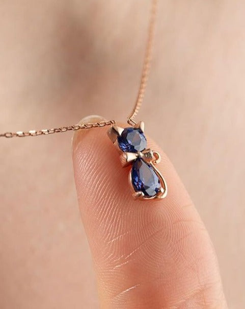 Cat Shape 2.60Ct Blue Pear And Round Cut Solitaire Pendant | Birthday Gift Pendant | Fancy pendant | Daily Wear Pendant For Women