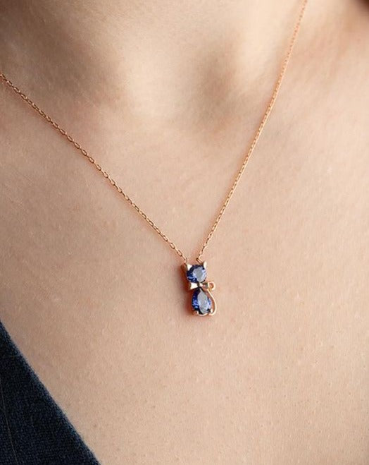 Cat Shape 2.60Ct Blue Pear And Round Cut Solitaire Pendant | Birthday Gift Pendant | Fancy pendant | Daily Wear Pendant For Women