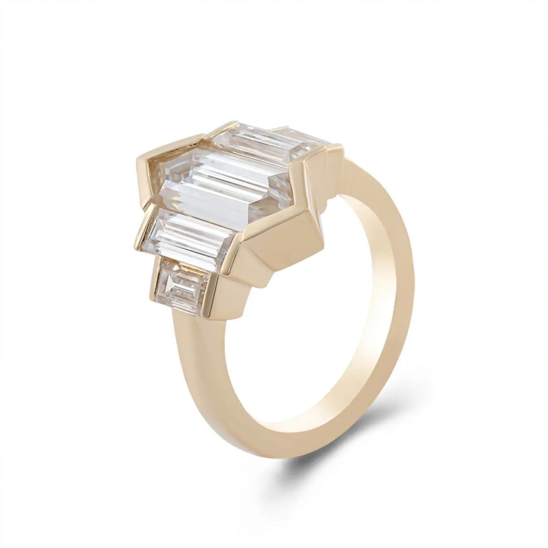 2.8Ct White Hexagon Cut Bar Set And Five Stone Ring | Wedding Ring For Her | Fashionable Ring | Glamorous Ring