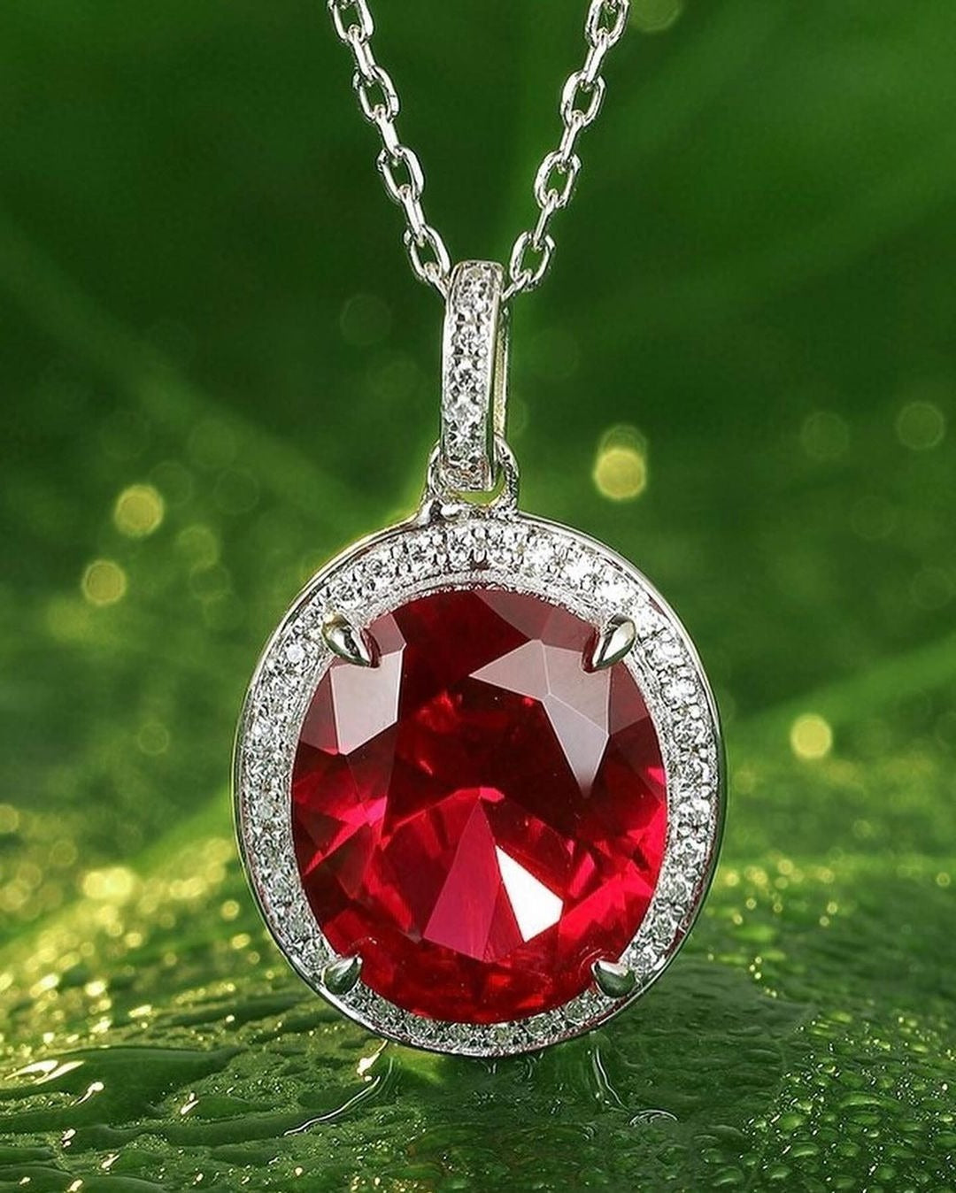 3.30Ct Red Oval Cut Solitaire With Halo Pendant | Party Wear Pendant | Wedding Gift For Women | Bridal Jewelry