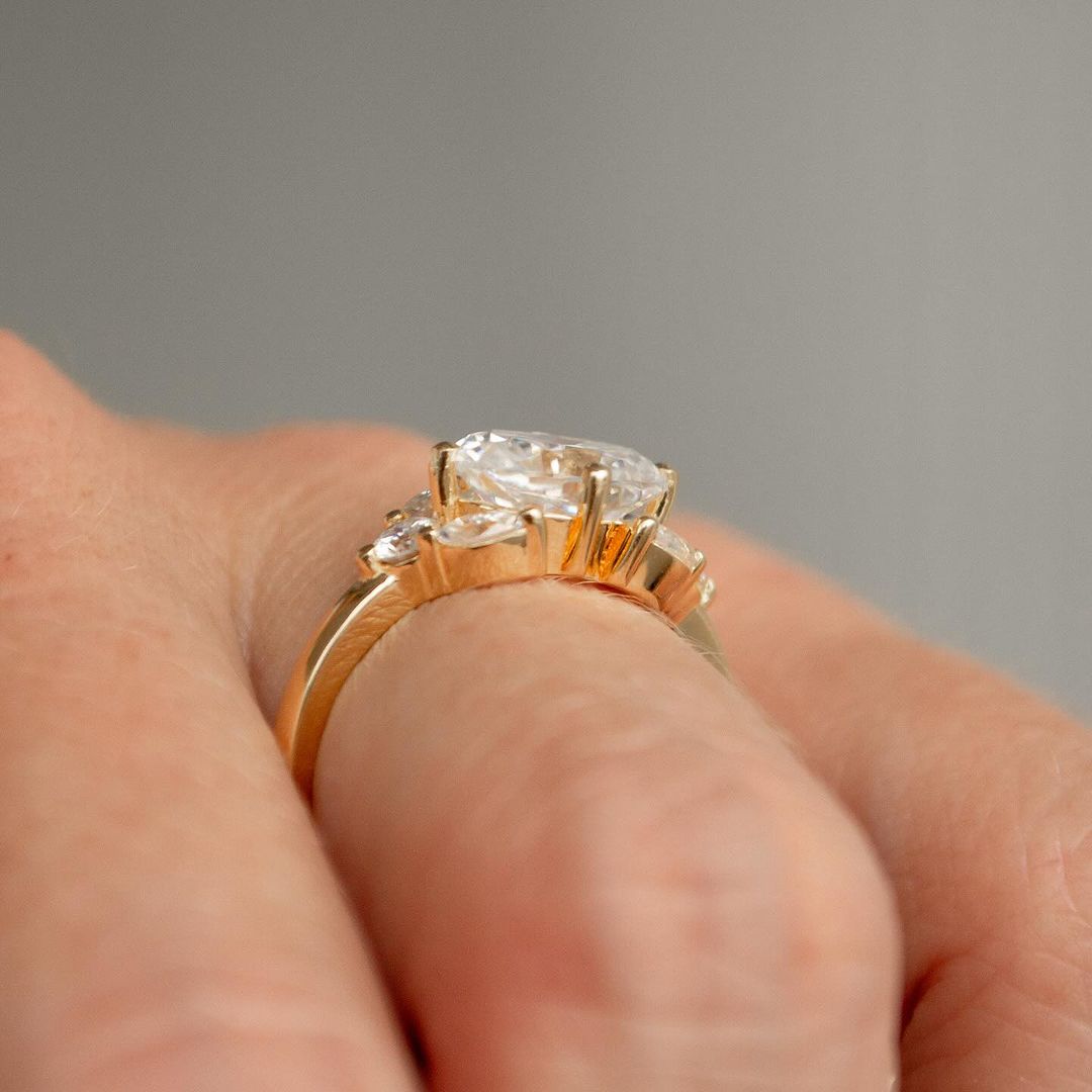 2.5Ct White Oval Cut Solitaire With Cluster Ring | Birthday Gift Ring For Her | Elegant Design Ring | Gift For Women