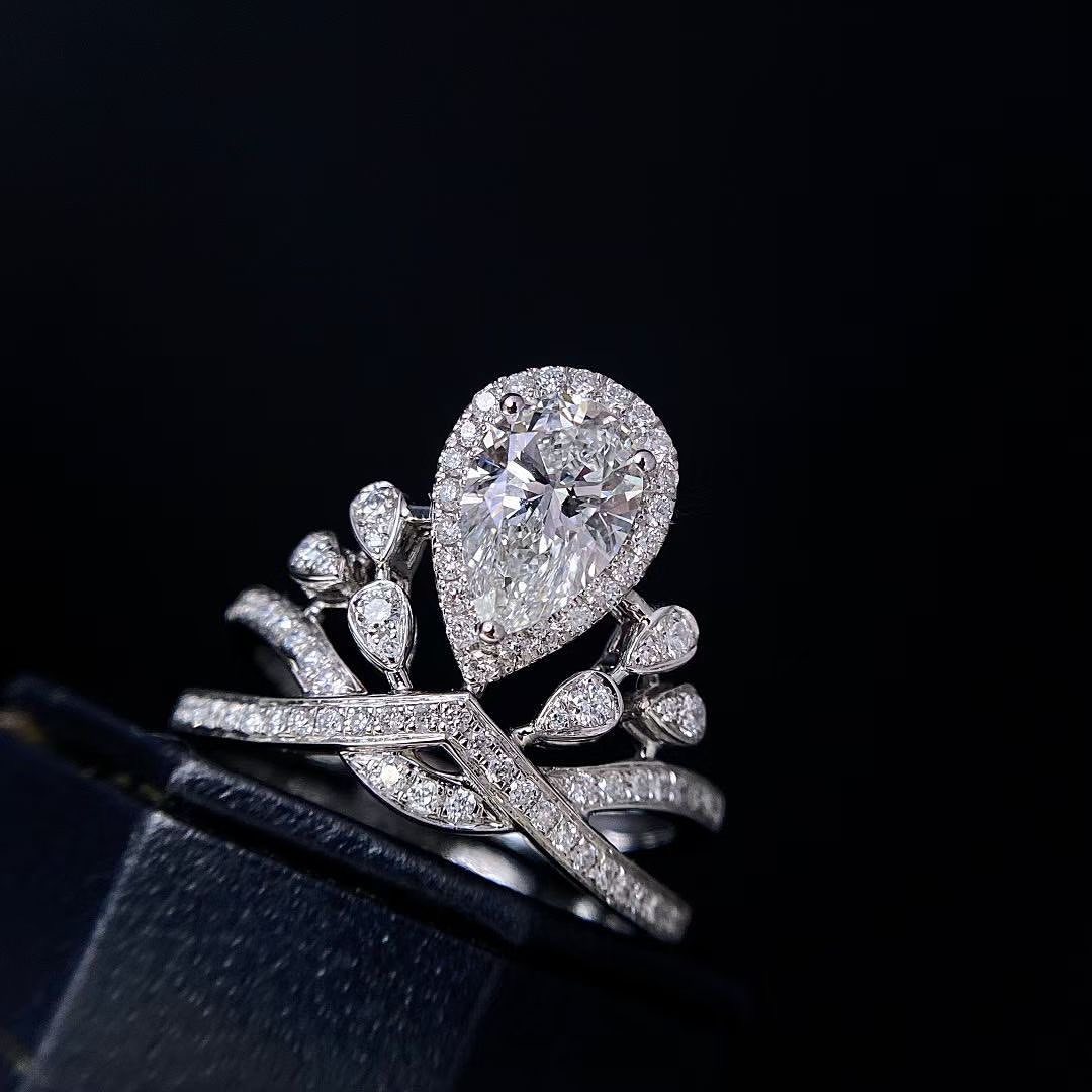 2.8Ct White Pear Cut Halo Ring | Engagement Ring For Fiancee | Designer Ring | Daily Wear Ring