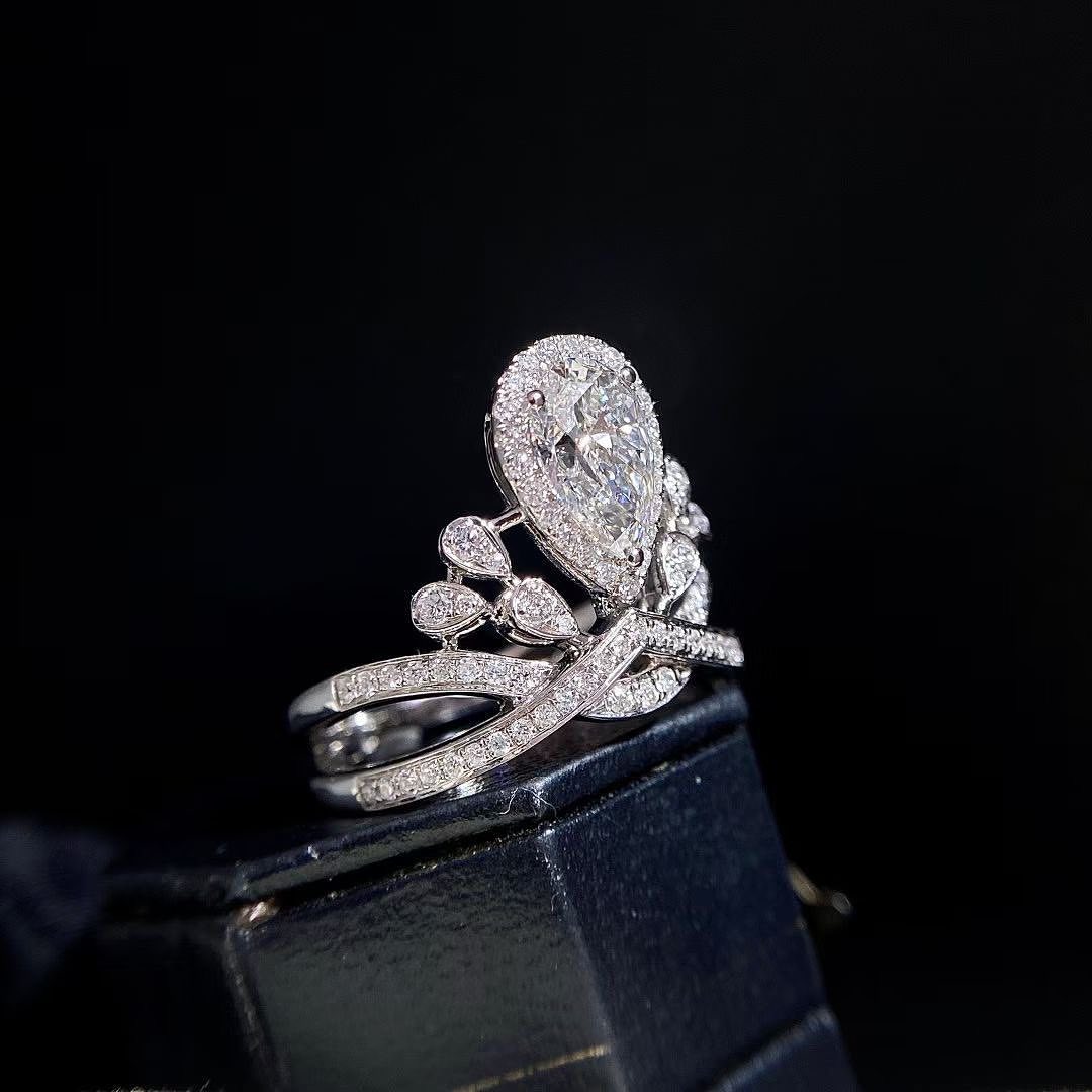 2.8Ct White Pear Cut Halo Ring | Engagement Ring For Fiancee | Designer Ring | Daily Wear Ring