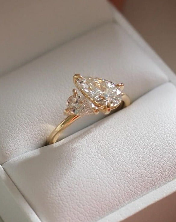 2.88Ct White Pear Cut Two Stone Ring | Toi Et Moi Ring | Surprise Gift Ring For Wife | Engagement Ring