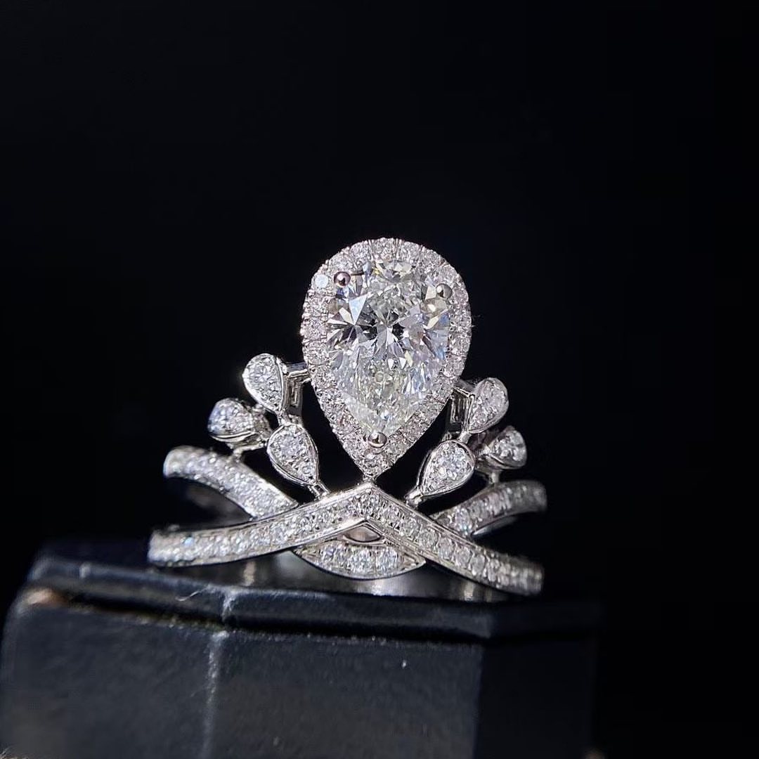 2.8Ct White Pear Cut Halo Ring | Engagement Ring For Fiancee | Designer Ring | Daily Wear Ring